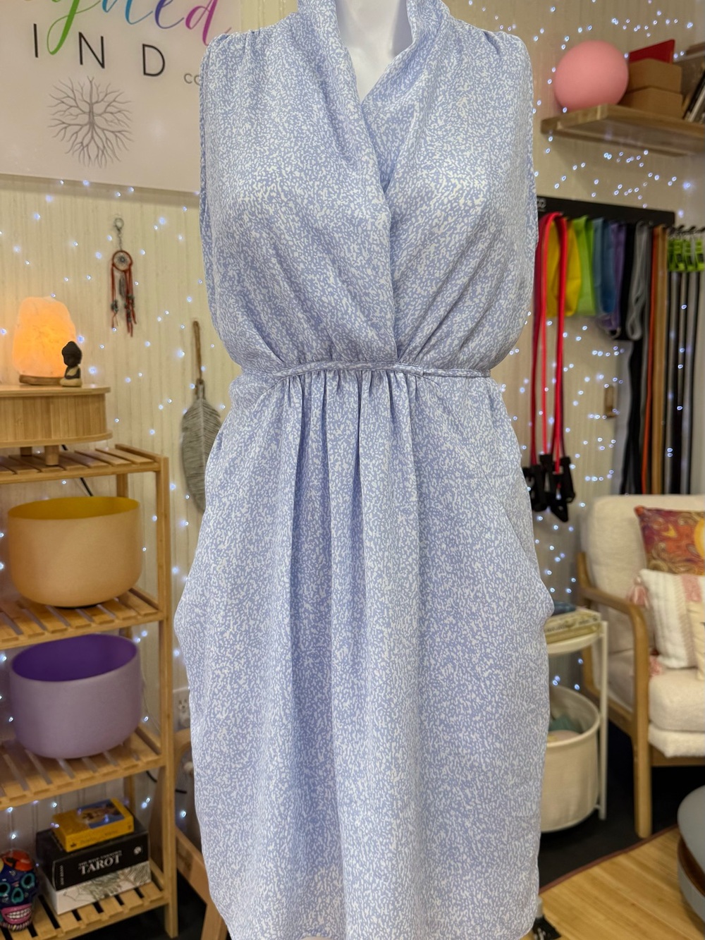 Bar III Light Blue Printed Sleeveless Mini Dress